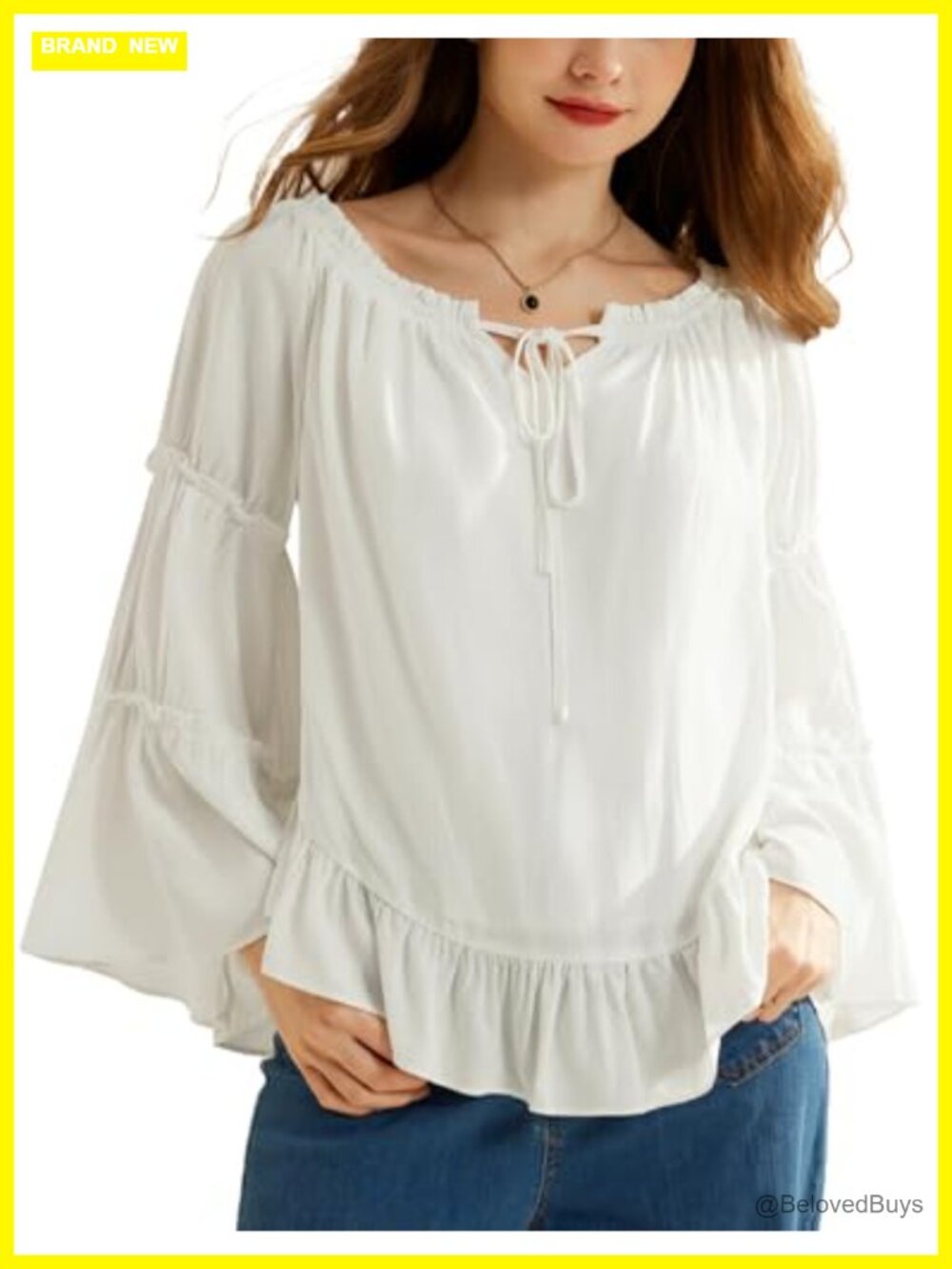 Women Bell Sleeve Off Shoulder Ruffle Peasant Blouse Relaxed Fit